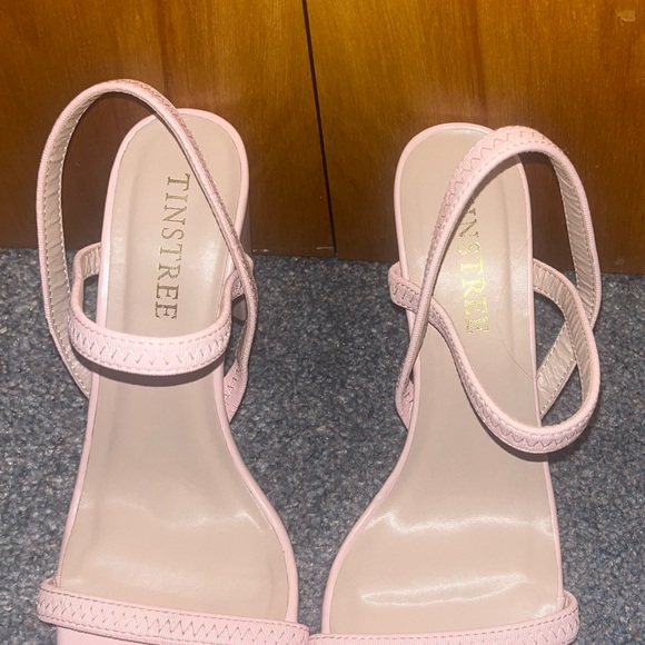 Tinstree Nude Pink Block Heels Dressy Sandals- 3.5 Inch Heel. Size 8. EUC - Picture 2 of 4